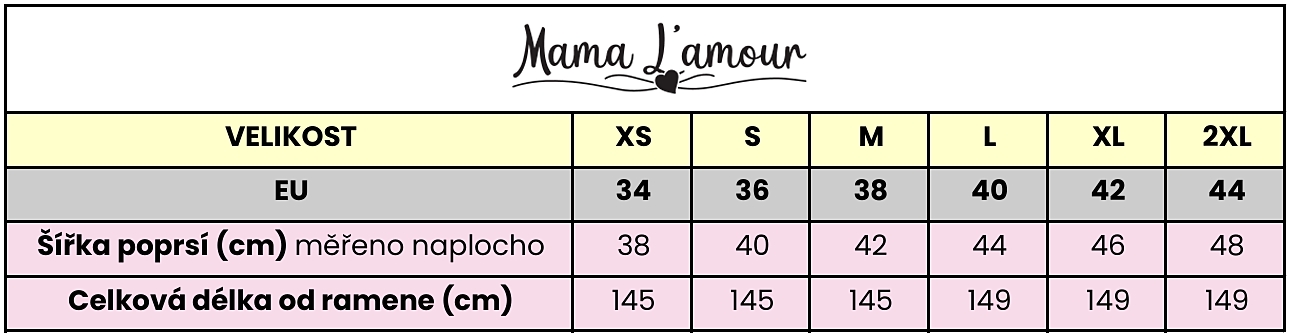 Svatební těhotenské šaty Mirabelle tabulka velikostí